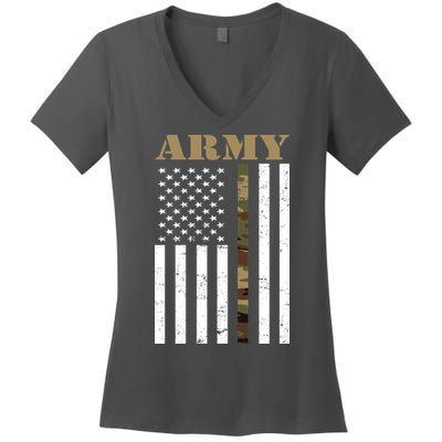 Army Flag Thin Camo Line Women's V-Neck T-Shirt