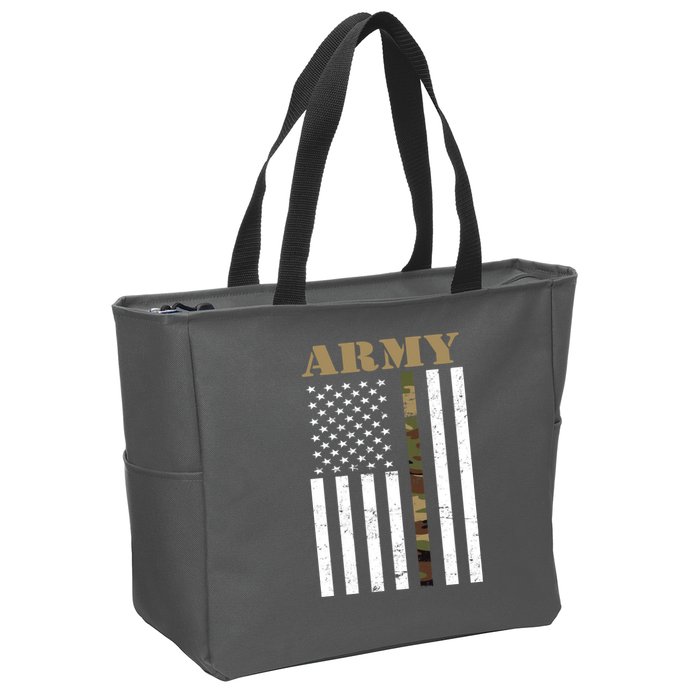 Army Flag Thin Camo Line Zip Tote Bag