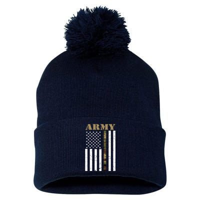 Army Flag Thin Camo Line Pom Pom 12in Knit Beanie