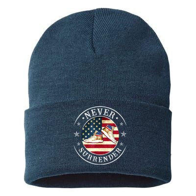 American Flag Trump 2024 Never Surrender Gold Sneakers Gift Sustainable Knit Beanie