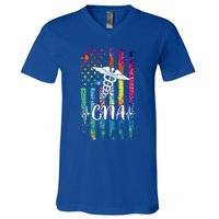 American Flag Tie Dye Cna Costume Nurse Day Nursing Cool Gift V-Neck T-Shirt