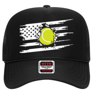 American Flag Tennis High Crown Mesh Back Trucker Hat