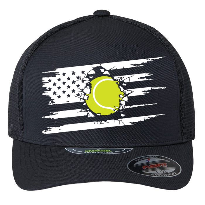 American Flag Tennis Flexfit Unipanel Trucker Cap