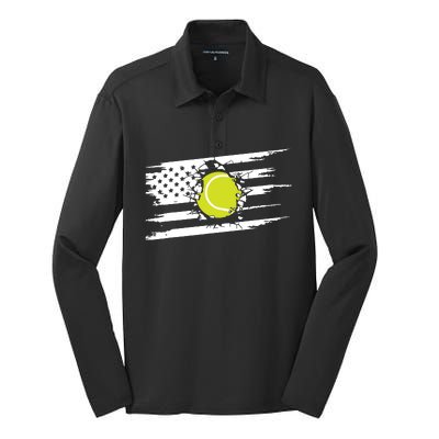 American Flag Tennis Silk Touch Performance Long Sleeve Polo