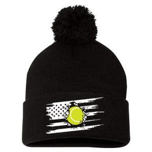 American Flag Tennis Pom Pom 12in Knit Beanie