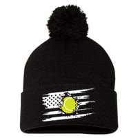 American Flag Tennis Pom Pom 12in Knit Beanie