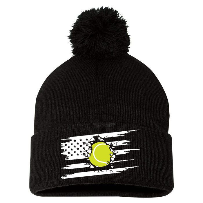 American Flag Tennis Pom Pom 12in Knit Beanie