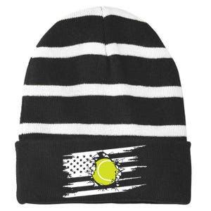 American Flag Tennis Striped Beanie with Solid Band