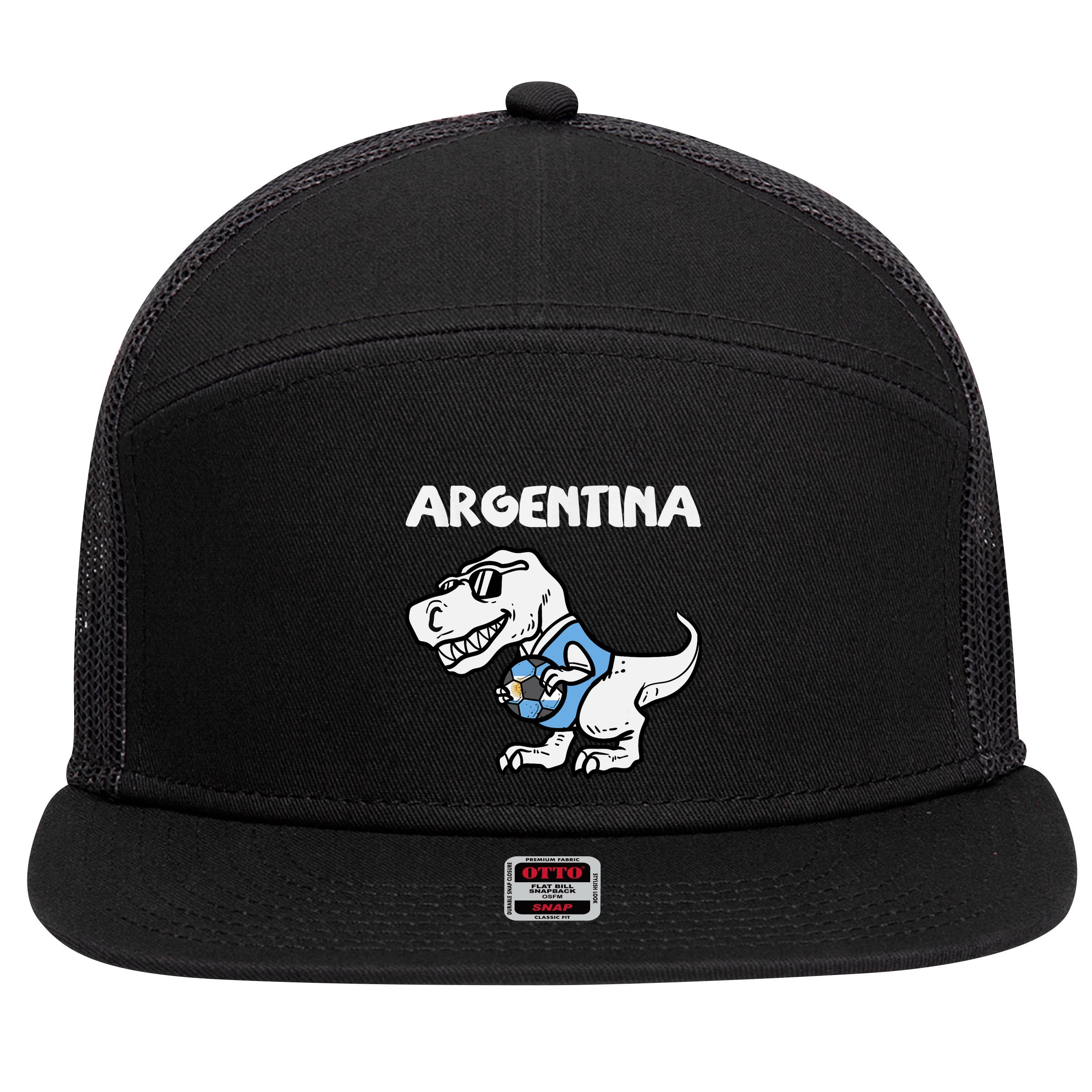 Argentina Flag Trex Dino Soccer Ball Fan 7 Panel Mesh Trucker Snapback Hat