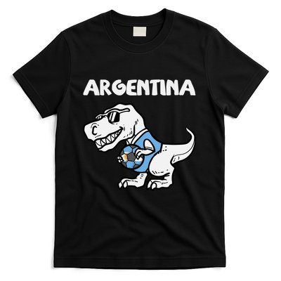 Argentina Flag Trex Dino Soccer Ball Fan T-Shirt