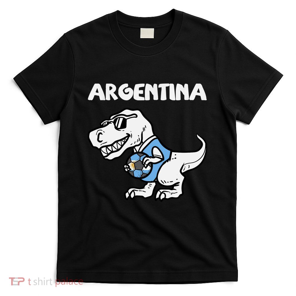 Argentina Flag Trex Dino Soccer Ball Fan T-Shirt