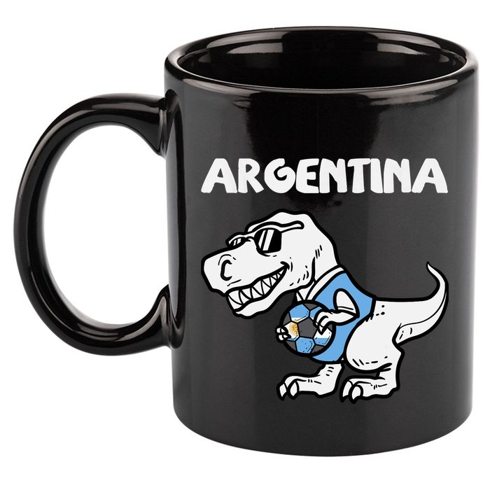 Argentina Flag Trex Dino Soccer Ball Fan 11oz C Handle Ceramic Mug