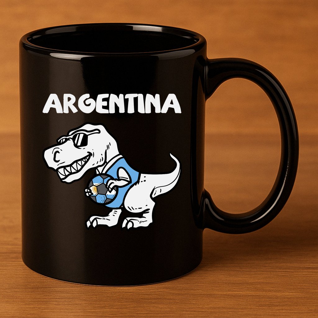 Argentina Flag Trex Dino Soccer Ball Fan 11oz C Handle Ceramic Mug