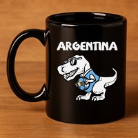 Argentina Flag Trex Dino Soccer Ball Fan 11oz C Handle Ceramic Mug