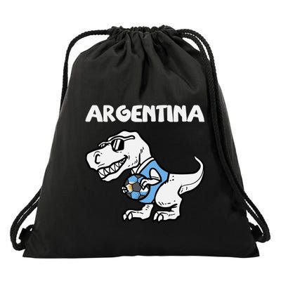 Argentina Flag Trex Dino Soccer Ball Fan Drawstring Bag