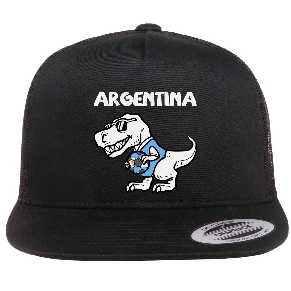 Argentina Flag Trex Dino Soccer Ball Fan Flat Bill Trucker Hat