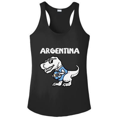 Argentina Flag Trex Dino Soccer Ball Fan Ladies PosiCharge Competitor Racerback Tank