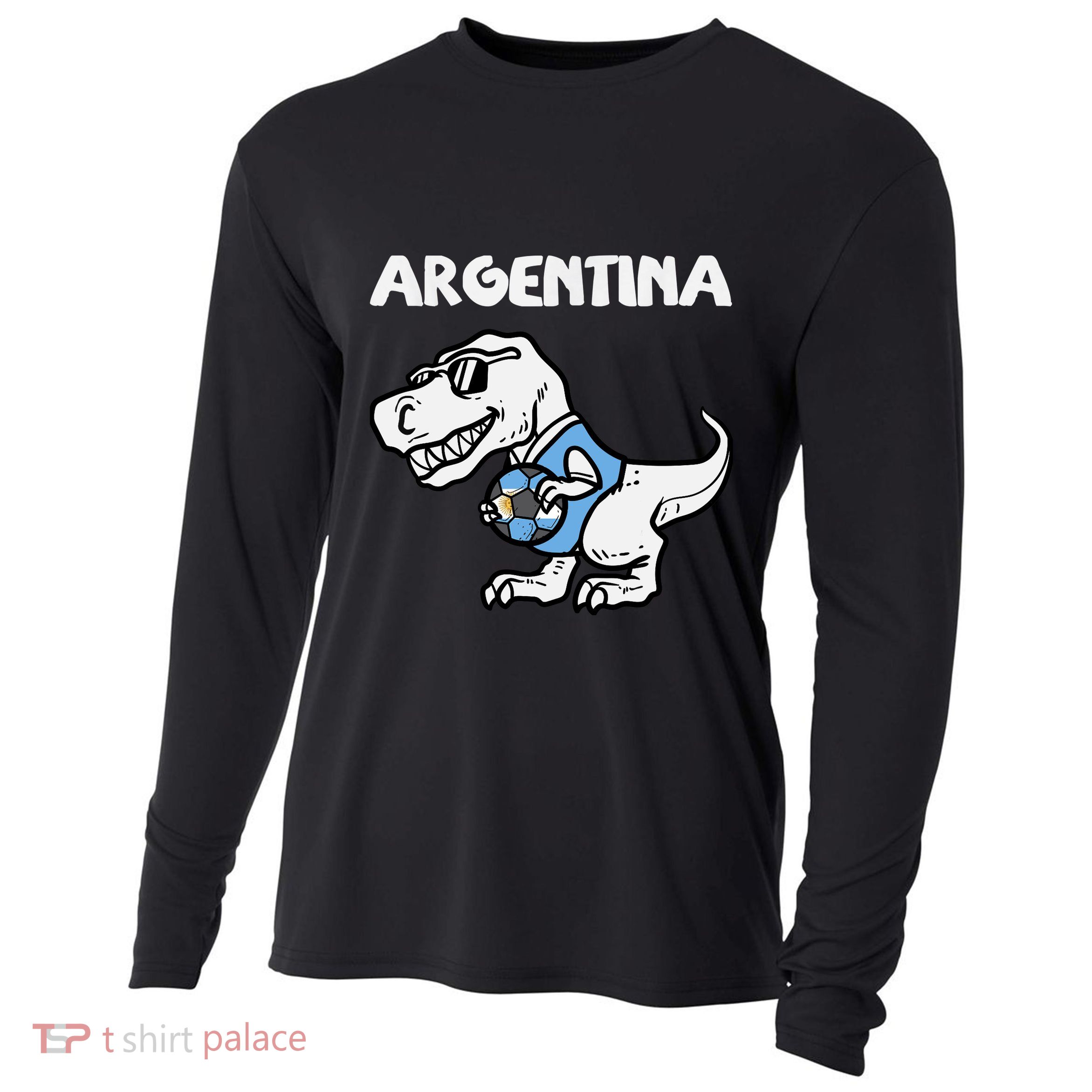 Argentina Flag Trex Dino Soccer Ball Fan Cooling Performance Long Sleeve Crew