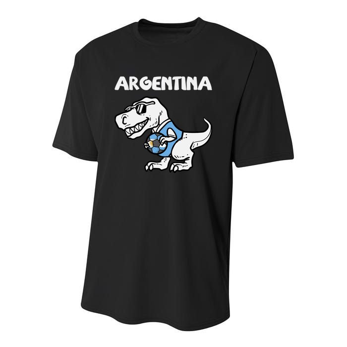 Argentina Flag Trex Dino Soccer Ball Fan Youth Performance Sprint T-Shirt