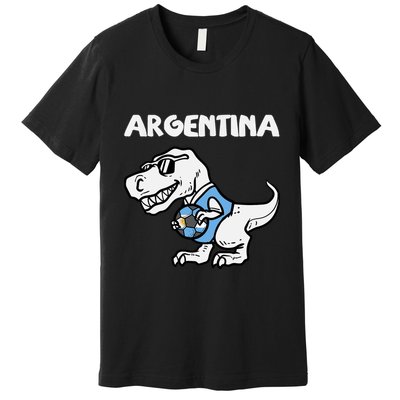 Argentina Flag Trex Dino Soccer Ball Fan Premium T-Shirt