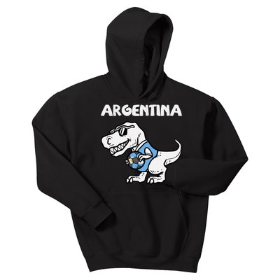 Argentina Flag Trex Dino Soccer Ball Fan Kids Hoodie