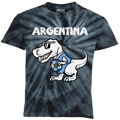 Argentina Flag Trex Dino Soccer Ball Fan Kids Tie-Dye T-Shirt