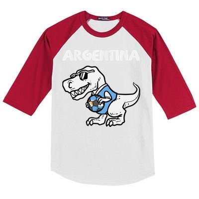 Argentina Flag Trex Dino Soccer Ball Fan Kids Colorblock Raglan Jersey