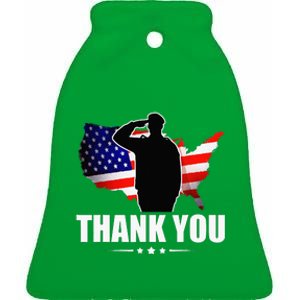 American Flag Thank You For Your Service Veteran Ceramic Bell Ornament