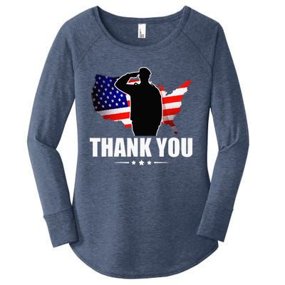 American Flag Thank You For Your Service Veteran Women's Perfect Tri Tunic Long Sleeve Shirt