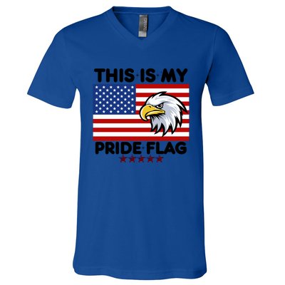 American Flag This Is My Pride Flag 2024 Eagle 4th Of July Funny Gift V-Neck T-Shirt