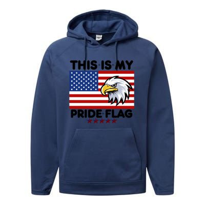 American Flag This Is My Pride Flag 2024 Eagle 4th Of July Funny Gift Performance Fleece Hoodie