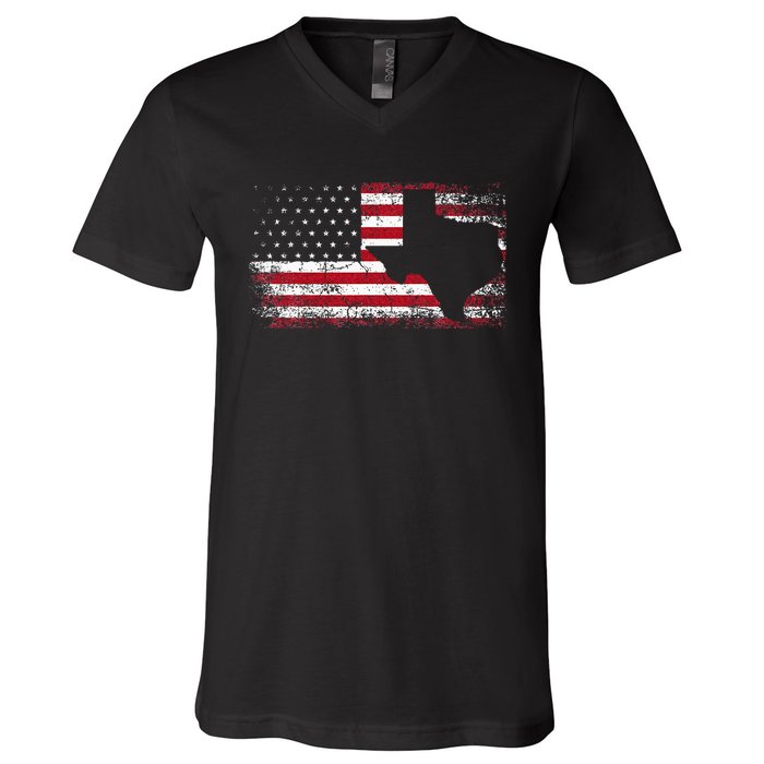 American Flag Texas 4th Of July Vintage Gift V-Neck T-Shirt