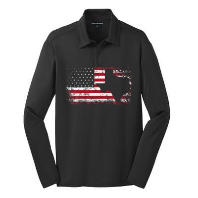 American Flag Texas 4th Of July Vintage Gift Silk Touch Performance Long Sleeve Polo