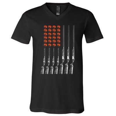 American Flag Trap Shooting Funny Skeet Sport Gift V-Neck T-Shirt