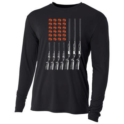 American Flag Trap Shooting Funny Skeet Sport Gift Cooling Performance Long Sleeve Crew