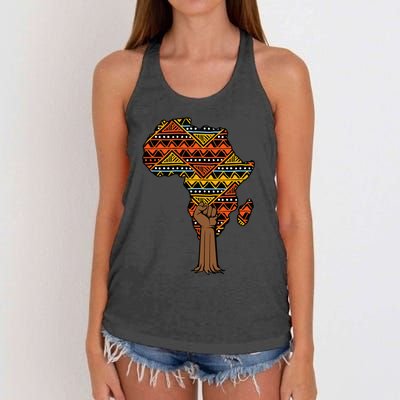 African Fist Tree Kente Map Cool BHM pride Women's Knotted Racerback Tank