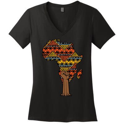 African Fist Tree Kente Map Cool BHM pride Women's V-Neck T-Shirt