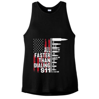 All Faster Than Dialing 911 American Flag Gun Lover Ladies PosiCharge Tri-Blend Wicking Tank