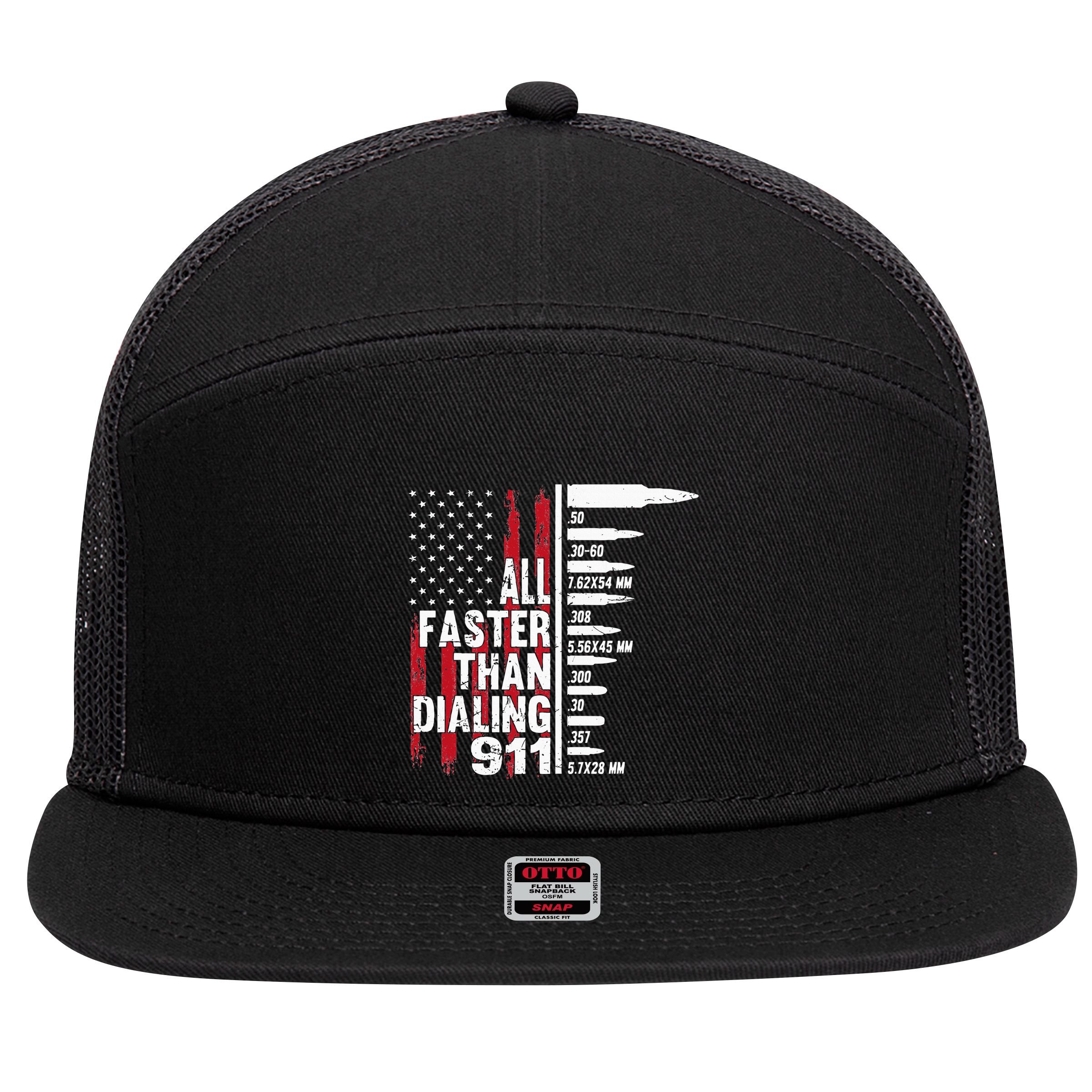 All Faster Than Dialing 911 American Flag Gun Lover 7 Panel Mesh Trucker Snapback Hat
