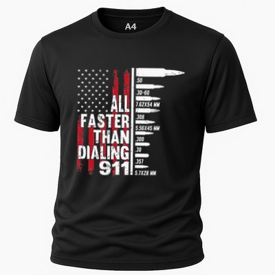 All Faster Than Dialing 911 American Flag Gun Lover Performance Shirt