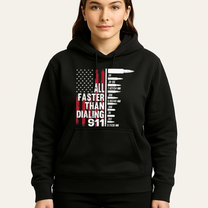 All Faster Than Dialing 911 American Flag Gun Lover Hoodie