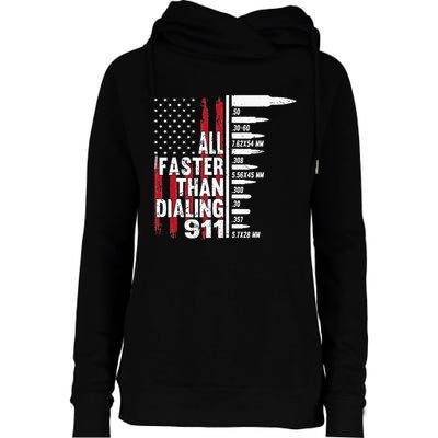 All Faster Than Dialing 911 American Flag Gun Lover Womens Funnel Neck Pullover Hood