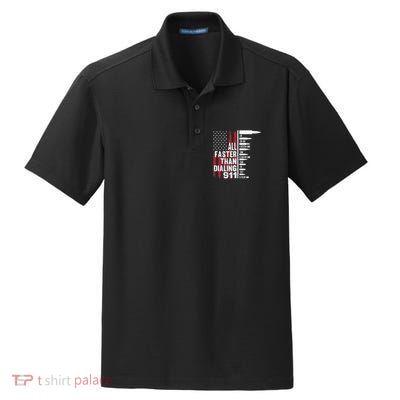 All Faster Than Dialing 911 American Flag Gun Lover Dry Zone Grid Polo