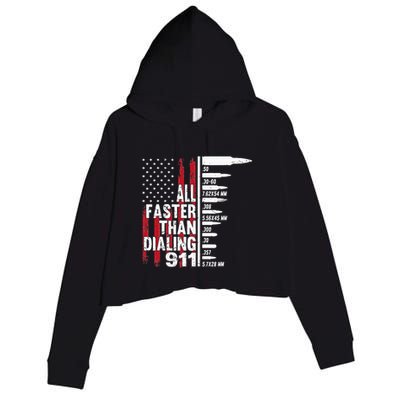 All Faster Than Dialing 911 American Flag Gun Lover Crop Fleece Hoodie