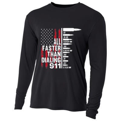All Faster Than Dialing 911 American Flag Gun Lover Cooling Performance Long Sleeve Crew