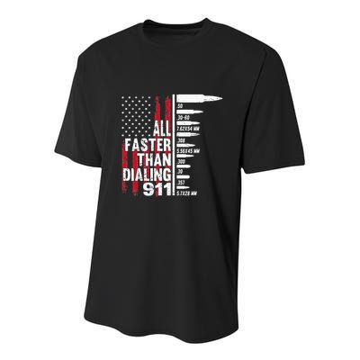 All Faster Than Dialing 911 American Flag Gun Lover Youth Performance Sprint T-Shirt