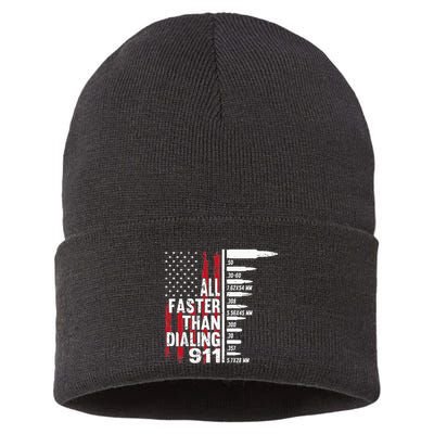 All Faster Than Dialing 911 American Flag Gun Lover Sustainable Knit Beanie