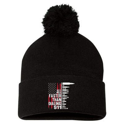All Faster Than Dialing 911 American Flag Gun Lover Pom Pom 12in Knit Beanie