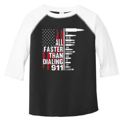 All Faster Than Dialing 911 American Flag Gun Lover Toddler Fine Jersey T-Shirt