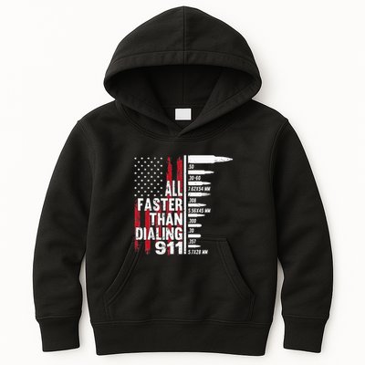 All Faster Than Dialing 911 American Flag Gun Lover Kids Hoodie